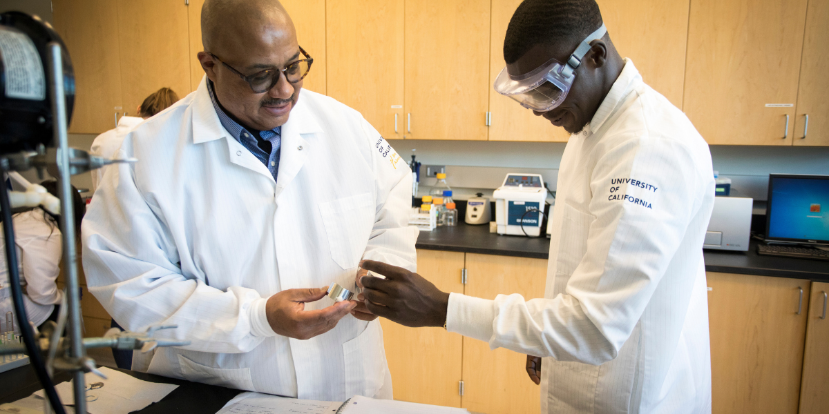 UC Riverside engineering students and researchers working together in a laboratory