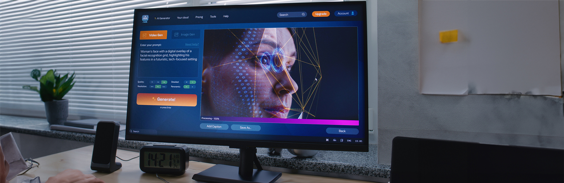 Photo of computer monitor showing production of a fake video