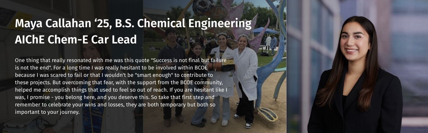 horizontal collage of Maya Callahan in a lab, professional setting, and with colleagues