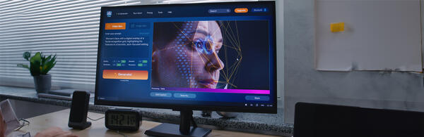 Photo of a computer monitor showing a fake video being produced