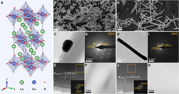 Image showing crystallographic information and structural characterization of La2CuO4 nanostructures, which serve as quantum magnets
