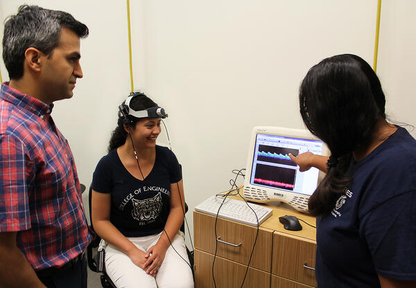 Mechanical Engineering assistant professor Kaveh Laksari conducting brain-trauma research in his lab.